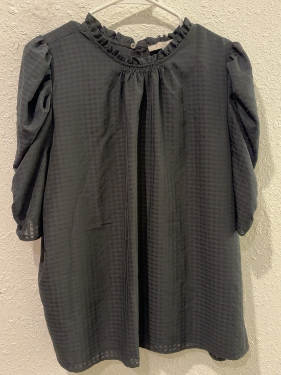 LOFT Tops - LOFT Black Ruffled Neck Puff Sleeve Tunic